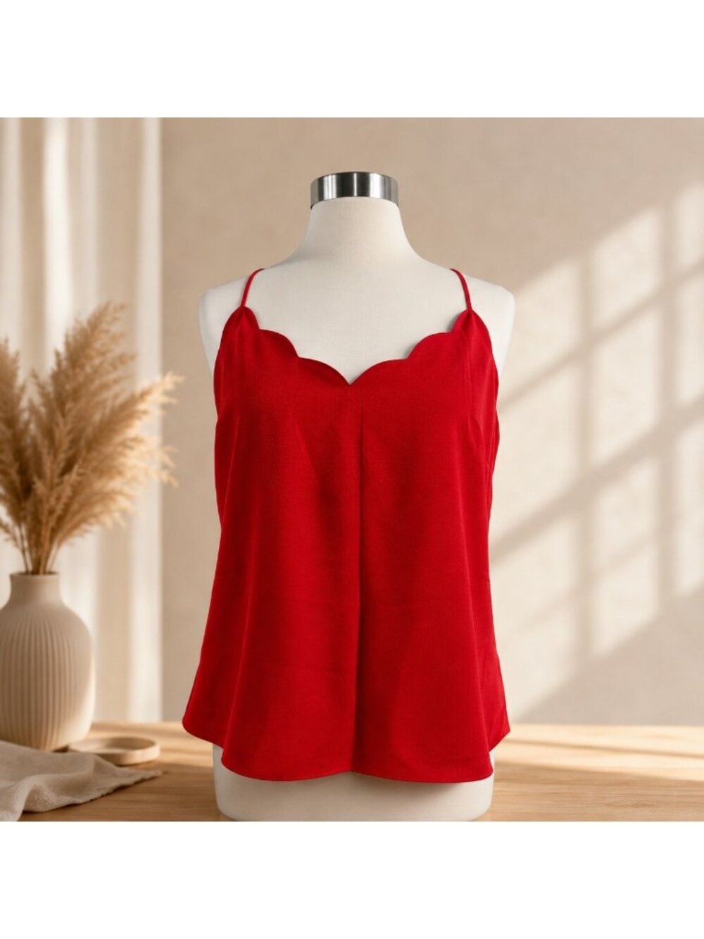 J.Crew Factory Red Scallop Trim Racerback Cami Tank Top NWOT Size 14 - Picture 3 of 13